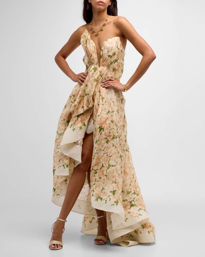 ZIMMERMANN Luminosity floral-print draped dress - Neutrals
