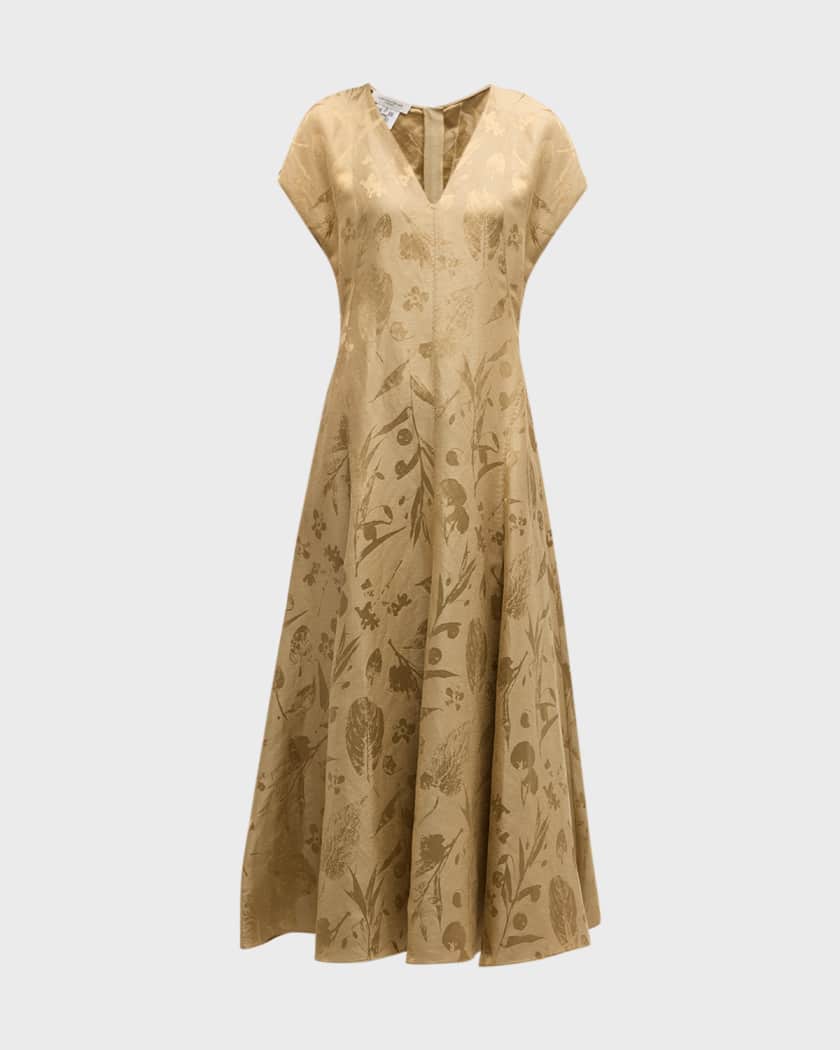 A Line Floral Jacquard Pick Stitch Maxi Dress