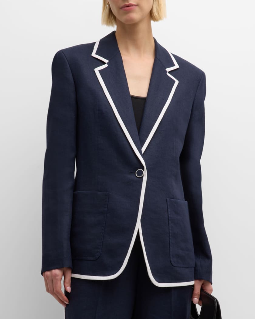 Lafayette 148 New York Single Button Contrast Trim Blazer Neiman