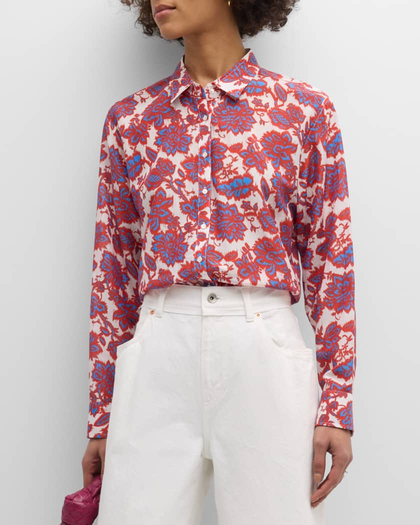 Xirena Beau Floral-Print Button-Down Cotton-Silk Shirt | Neiman Marcus
