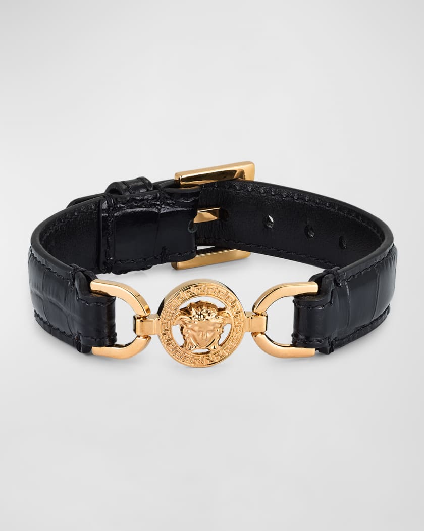 Versace Men s Medusa 95 Croc Effect Leather Bracelet Neiman Marcus