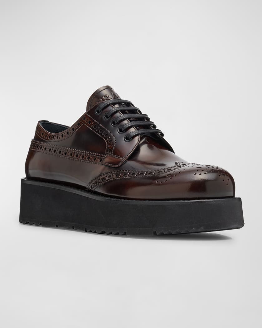 Prada Leather Lace-Up Oxford Flatform Loafers | Neiman Marcus