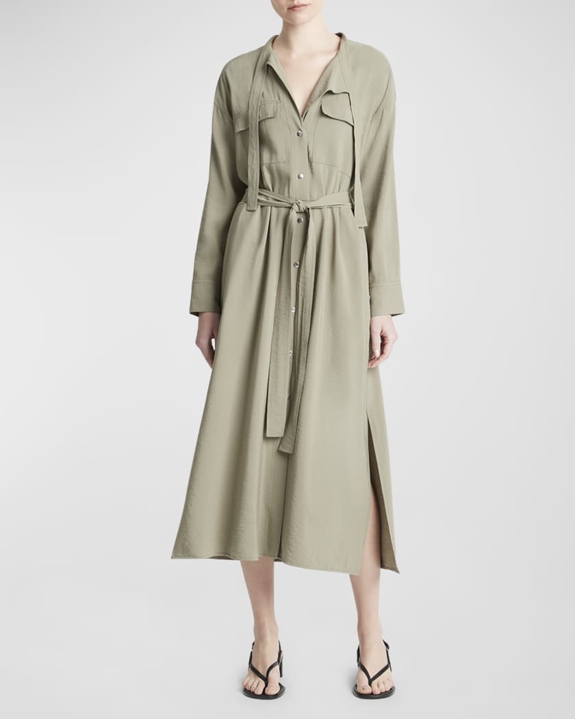 Vince Utility Long Sleeve Belted Midi Shirt Dress Neiman Marcus