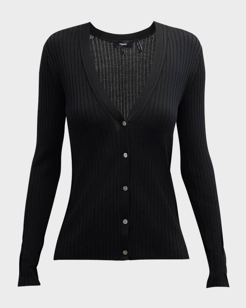 Theory Regal Merino Wool Wide Rib Cardigan Neiman Marcus