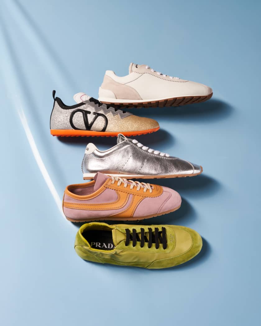 Mixed Leather Retro Runner Sneakers | Neiman Marcus