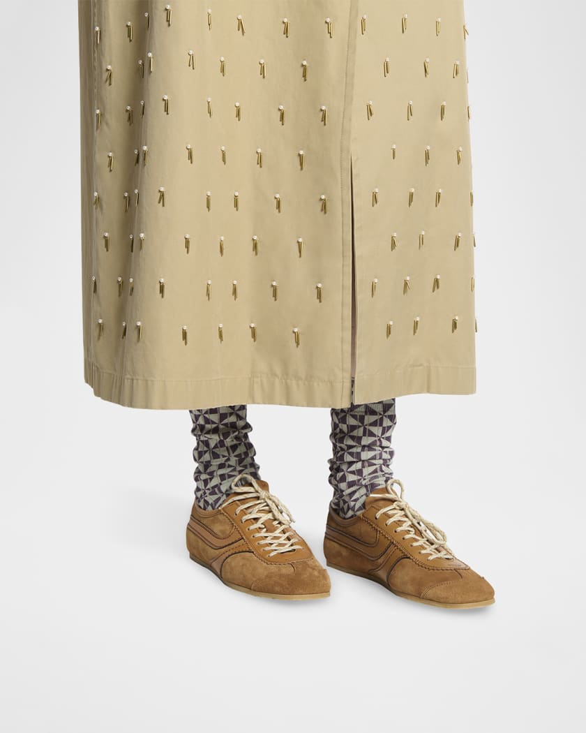 Mixed Leather Retro Runner Sneakers