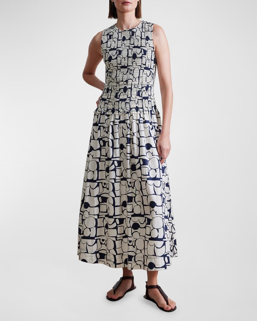 Monet Floral Print adventurous Sleeveless Smocked Midi