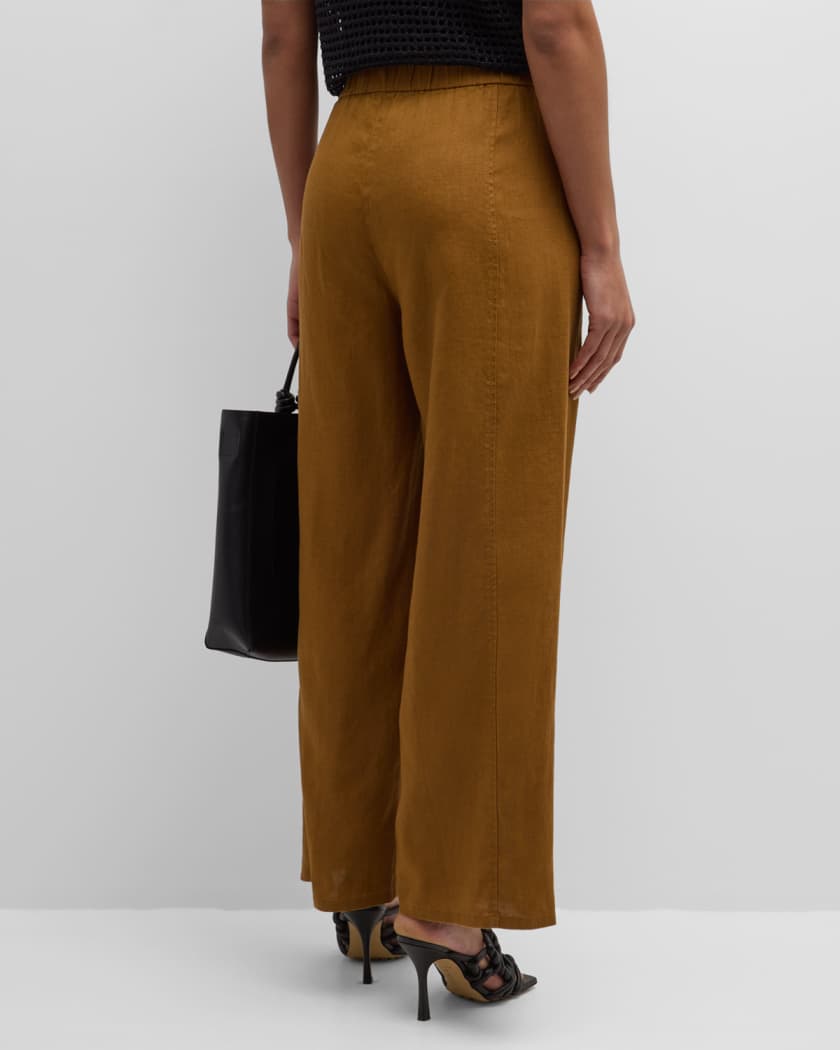 Eileen Fisher Cropped Wide-Leg Organic Linen Pants