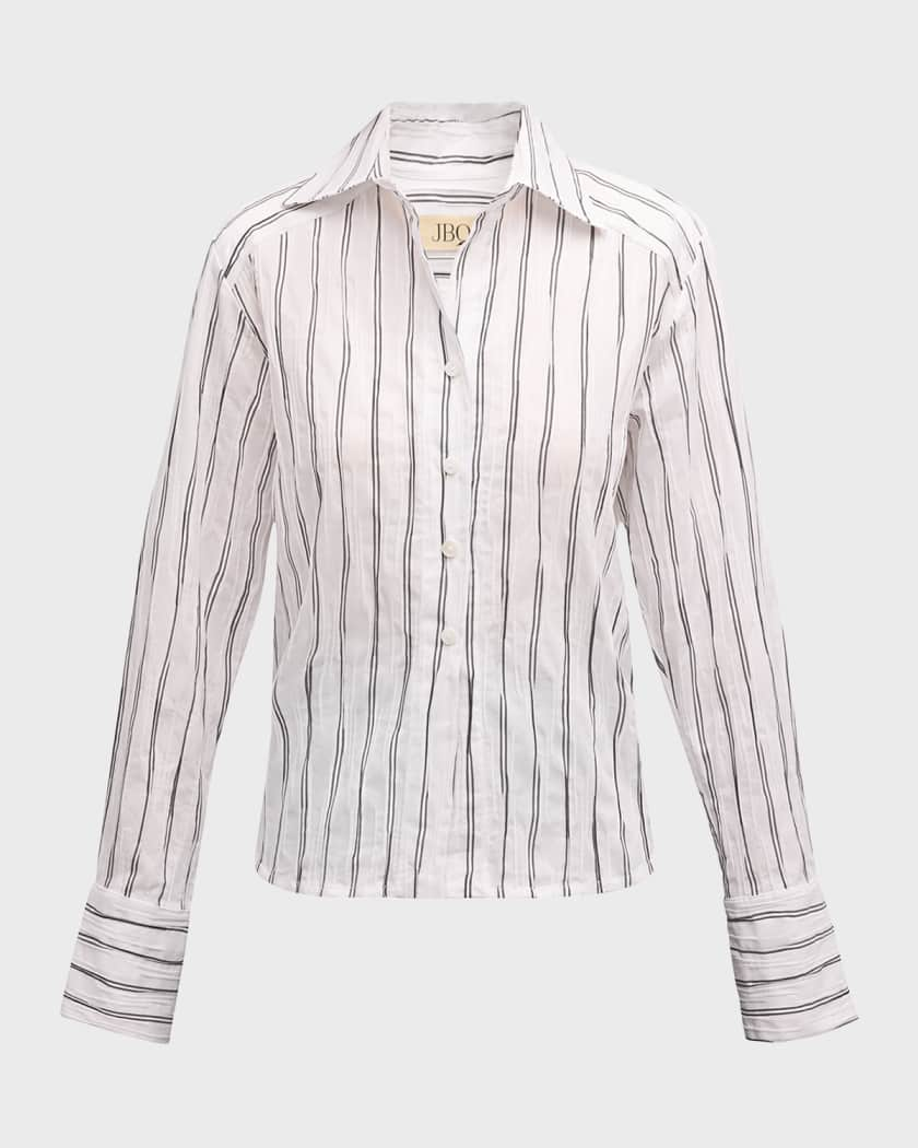 Ertha Striped Puff-Sleeve Seersucker Top