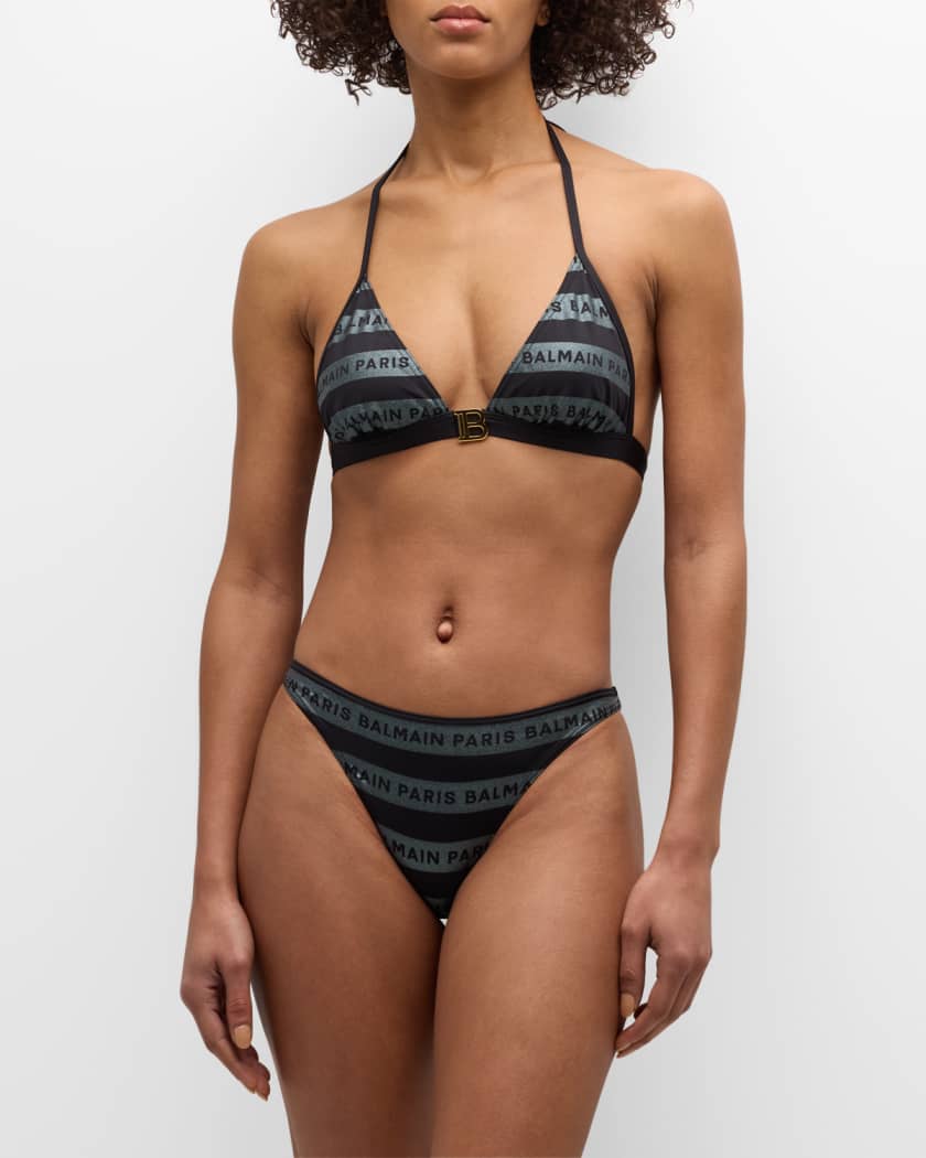 Striped Logo Triangle Two Piece Bikini Set