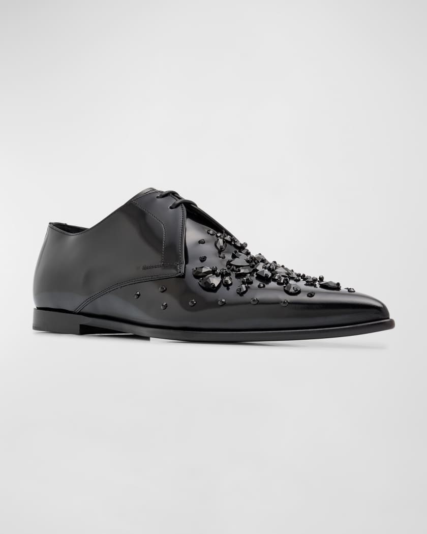 Men's Gemstone and Calfskin Point-Toe Derby Shoes