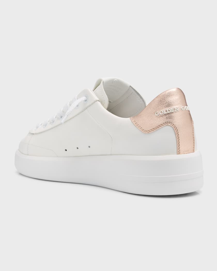 Super-Star sneakers in white leather and canvas with shocking-pink leather  star and silver glitter heel tab