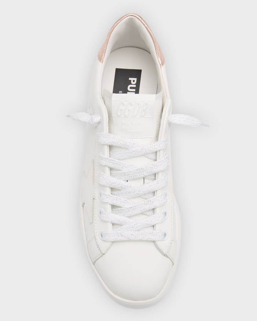 Super-Star sneakers in white leather and canvas with shocking-pink leather  star and silver glitter heel tab