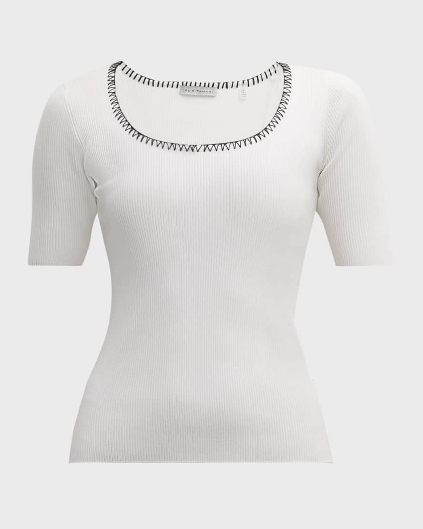Elie Neiman Ribbed Whipstitch Valo Tahari Sweater Marcus Scoop-Neck The |