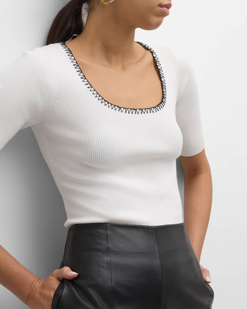 Scoop-Neck Valo Ribbed Elie Marcus Whipstitch | Tahari The Sweater Neiman