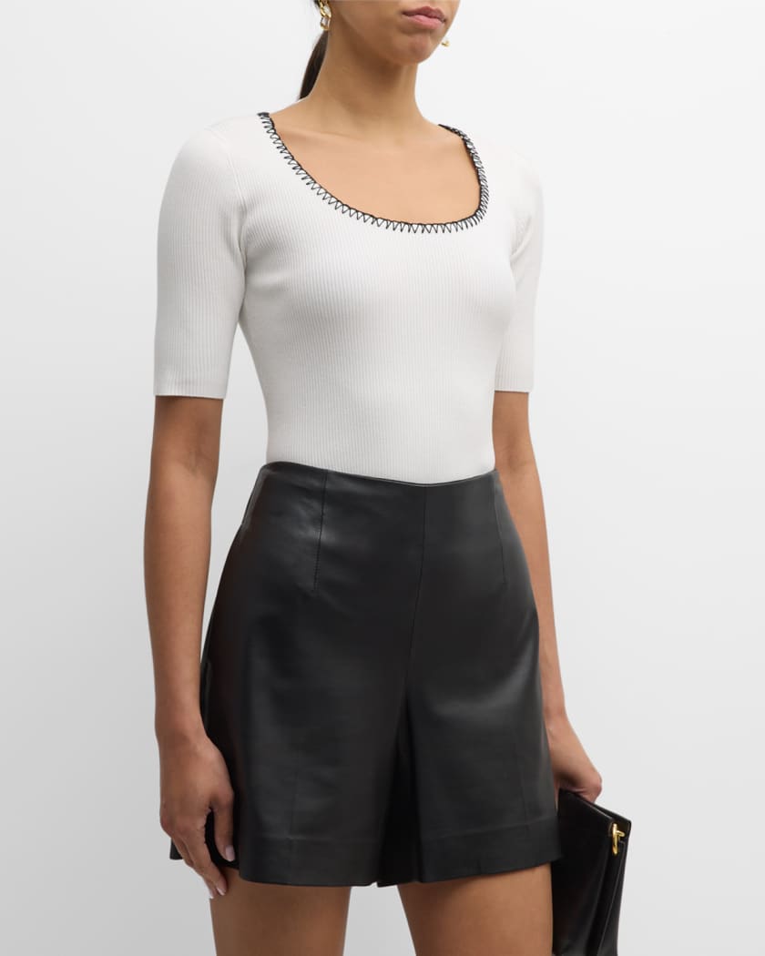 Valo Ribbed The Marcus Elie Neiman Sweater Scoop-Neck | Tahari Whipstitch