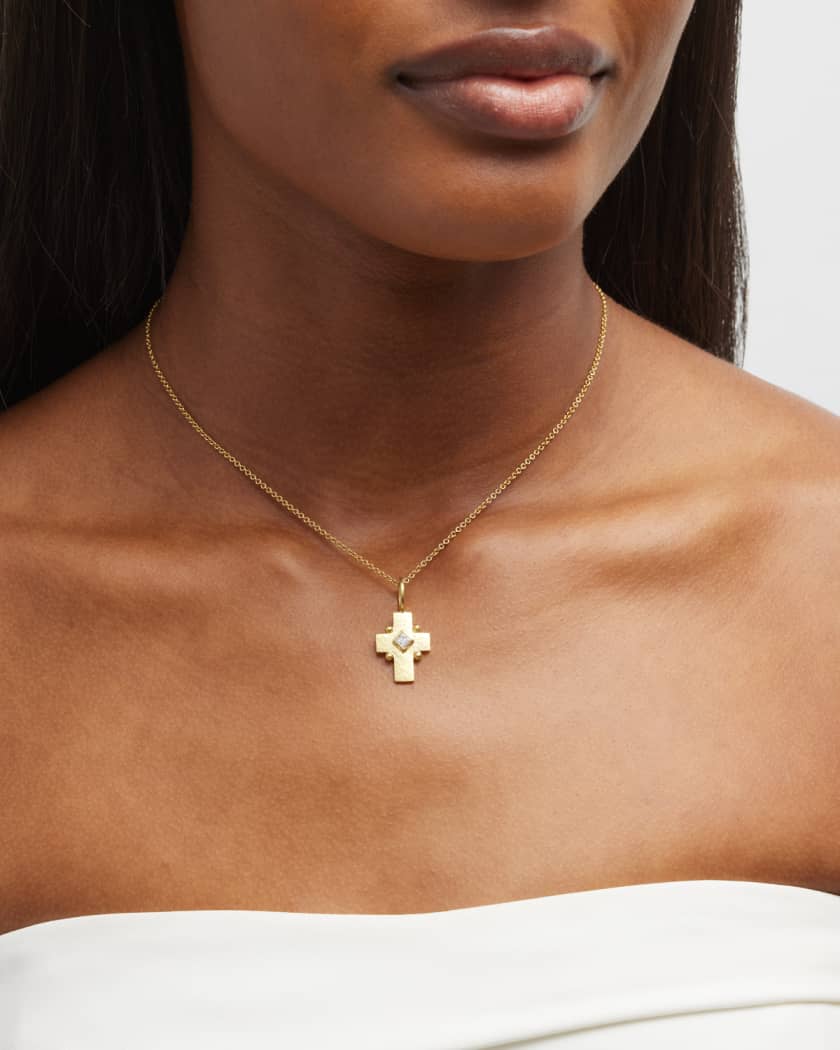 Elizabeth Locke 19K Gold Cross Pendant with Diamond 19x10mm