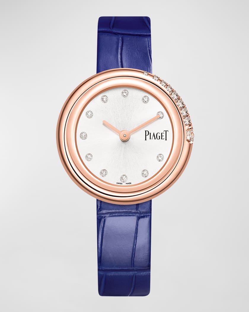 PIAGET Possession 34mm Rose Gold Diamond Watch with Blue Alligator