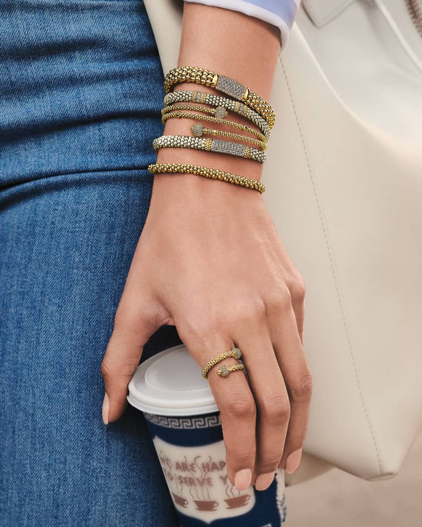 LAGOS 18k Caviar Gold Rope Bracelet w/ 17mm Diamond Plate | Neiman Marcus