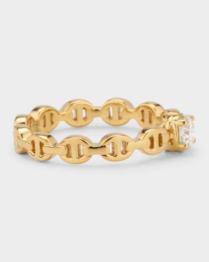 18K Yellow Gold Micro Tri-Link Ring with Diamond, Size 6