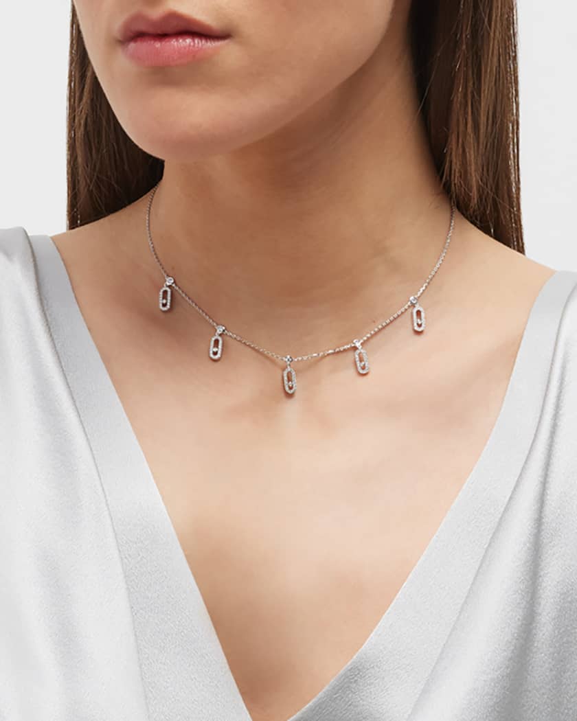 Messika Move Uno 18K White Gold Tassel Pave Choker Necklace