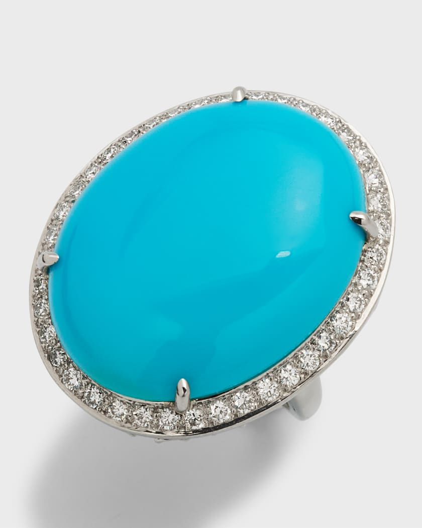 Platinum Turquoise and Diamond Halo Ring, Size 6.5