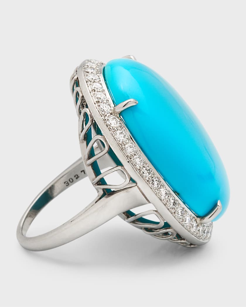 Platinum Turquoise and Diamond Halo Ring, Size 6.5