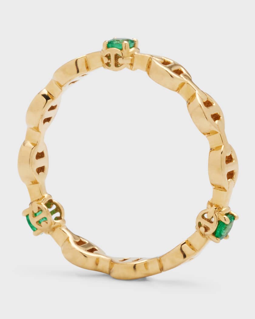 18K Gold Emerald Micro Tri-Link II Ring