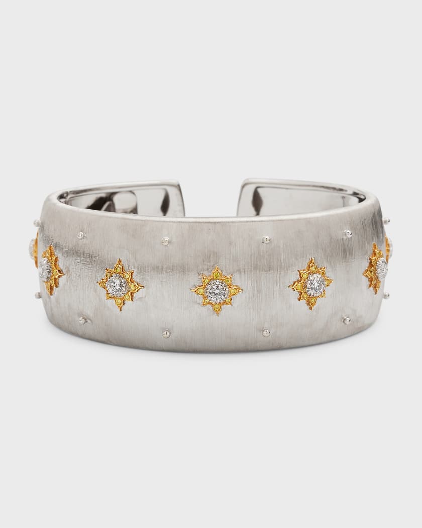 Buccellati 18K White and Yellow Gold Macri Cuff with 7 Round Brilliant Diamonds 2.5cm