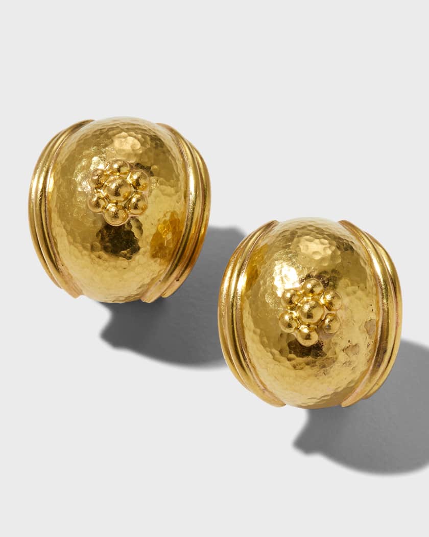 Elizabeth Locke Small Gold Puff Earrings with Gold Daisy Neiman