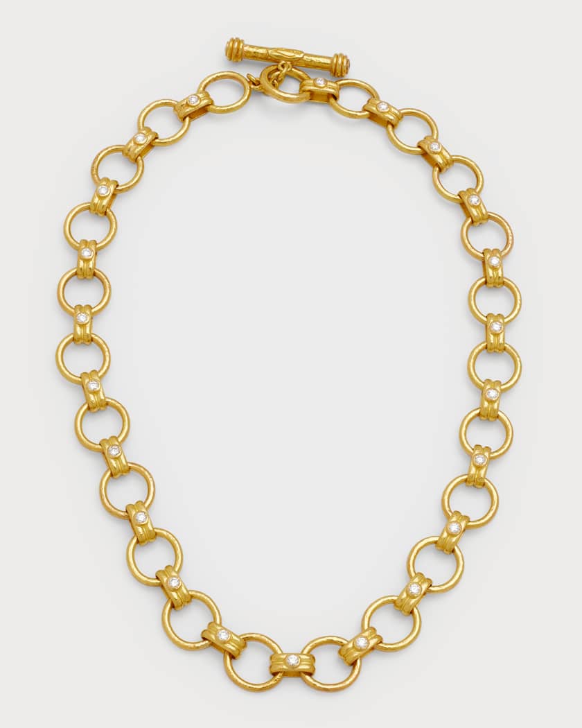 Elizabeth Locke Rimini Gold 19k Link Necklace with Diamonds 17