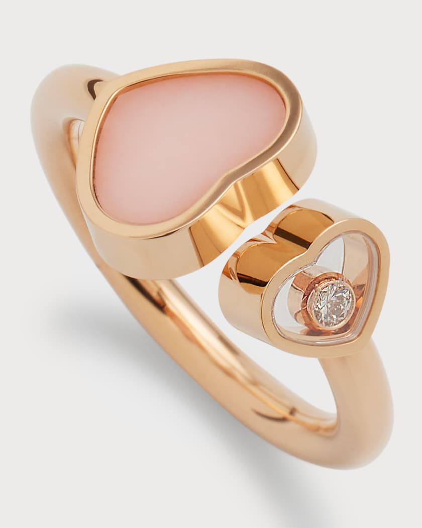 Chopard Happy Hearts 18K Rose Gold Pink Opal Diamond Ring EU 52