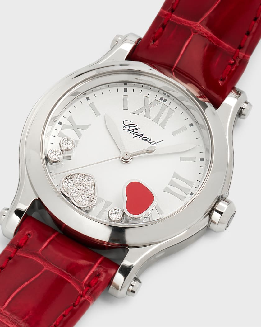 Chopard Happy Hearts 36mm Stainless Steel Diamond Red Strap Watch