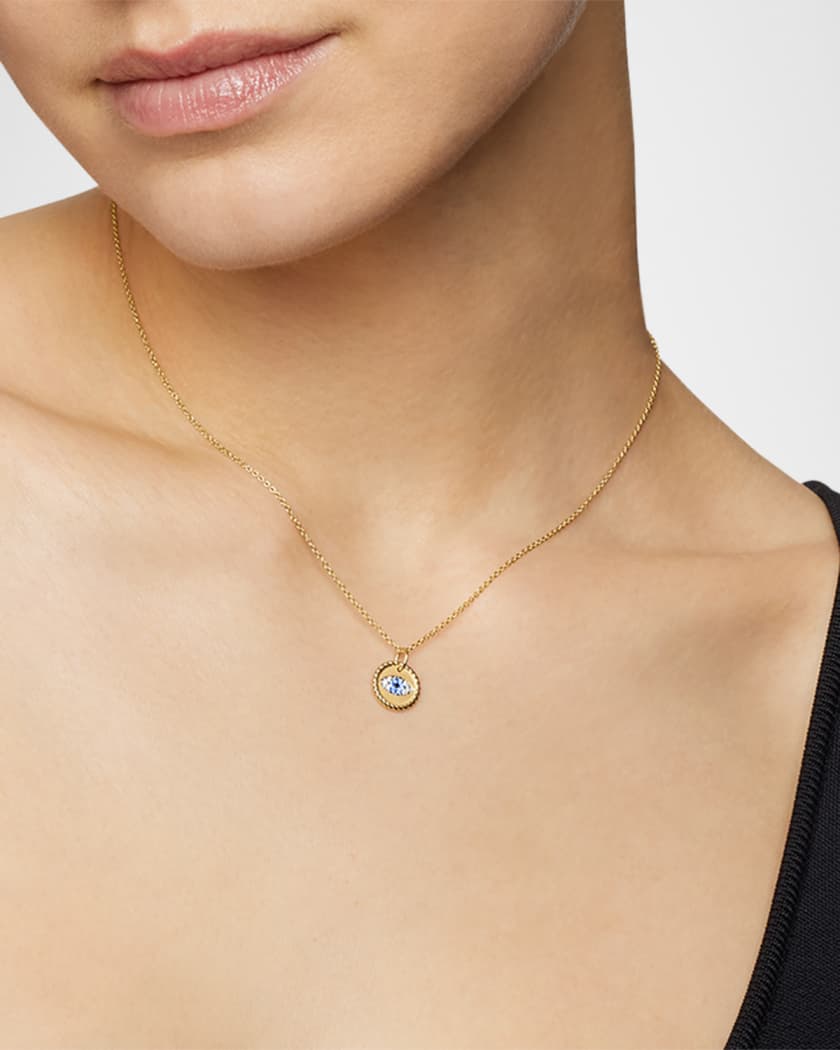 Evil Eye Pendant Necklace with Diamonds in 18K Gold, 11mm, 16-18"L