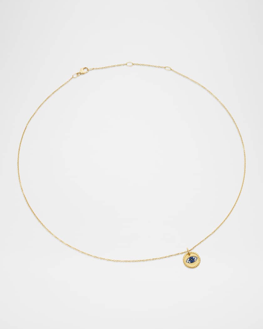 Evil Eye Pendant Necklace with Diamonds in 18K Gold, 11mm, 16-18"L