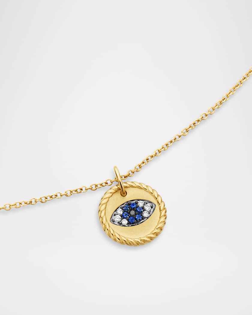 Evil Eye Pendant Necklace with Diamonds in 18K Gold, 11mm, 16-18"L