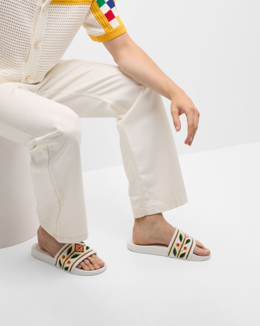 Men's Embroidered Cotton Slide Sandals