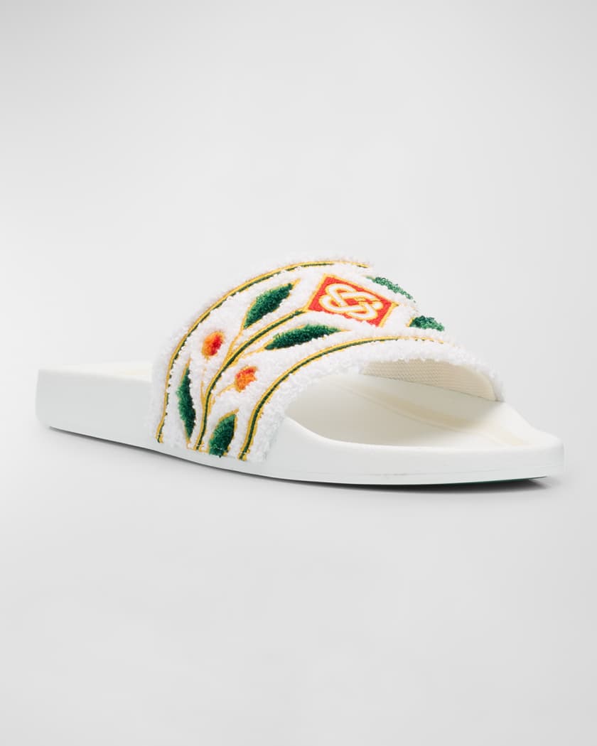 Men's Embroidered Cotton Slide Sandals