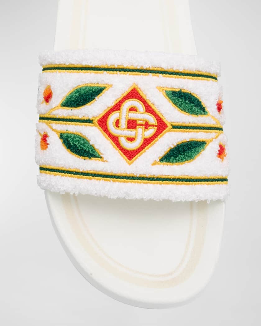 Men's Embroidered Cotton Slide Sandals