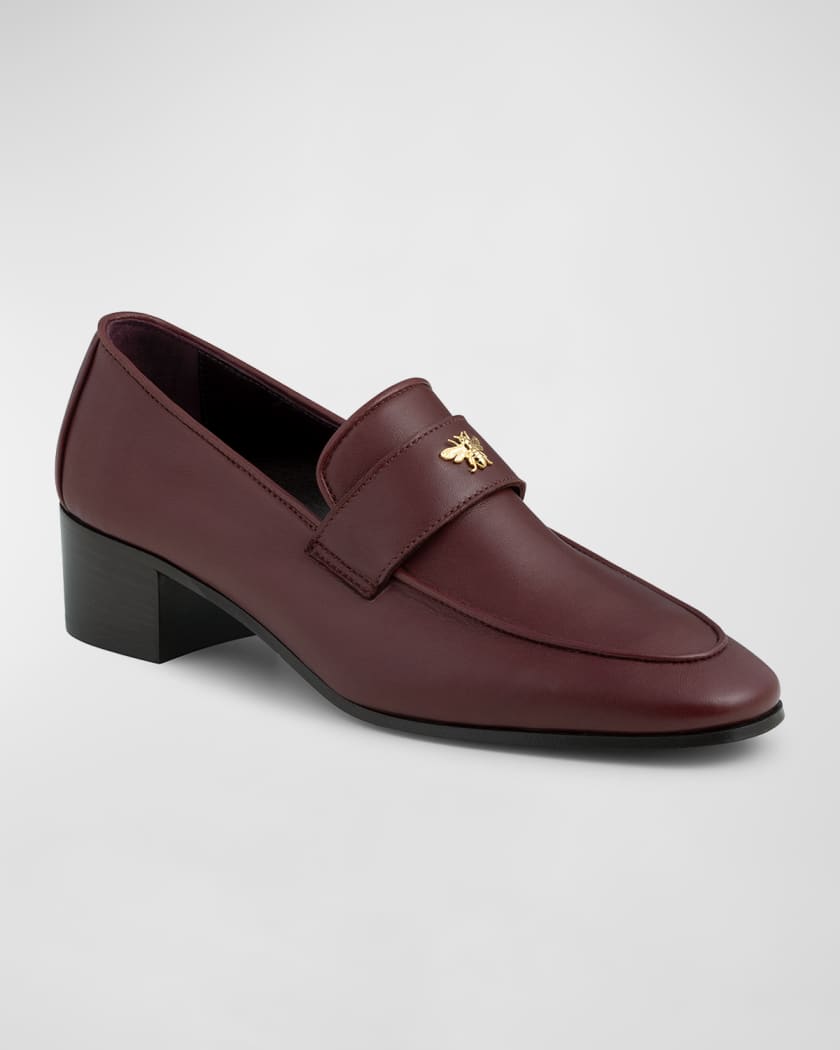 Leather Medallion Heeled Loafers | Neiman Marcus