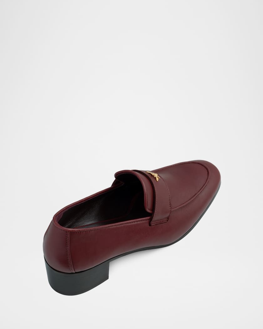 Leather Medallion Heeled Loafers | Neiman Marcus