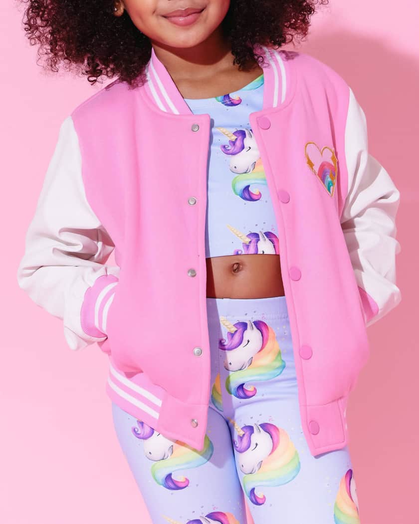 Lola + The Boys Girl's Good Vibes Sequin Varsity Bomber