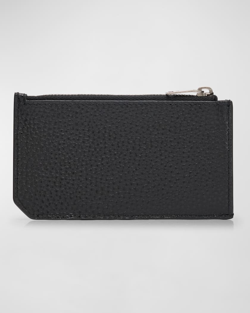 Men's YSL Zip Card Holder in Grained Leather