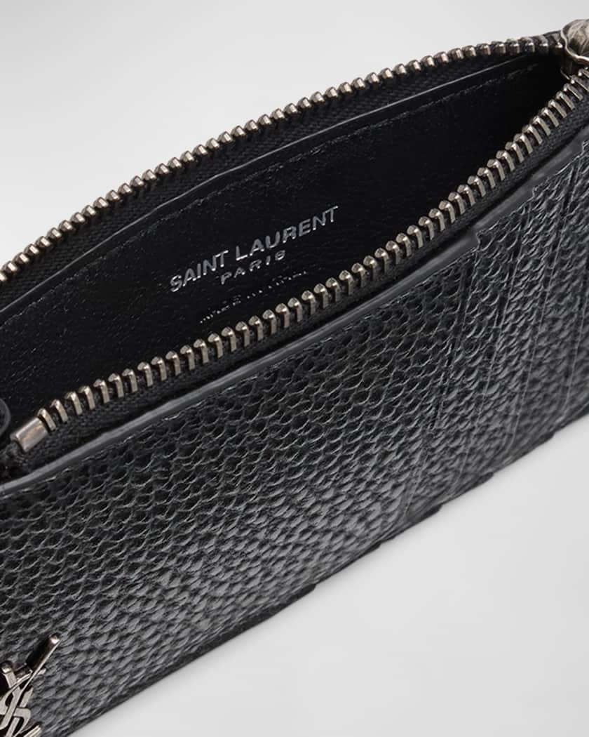 Men's YSL Zip Card Holder in Grained Leather