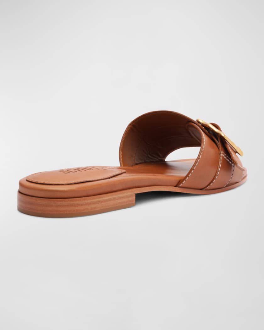 Wavy Leather Buckle Slide Sandals