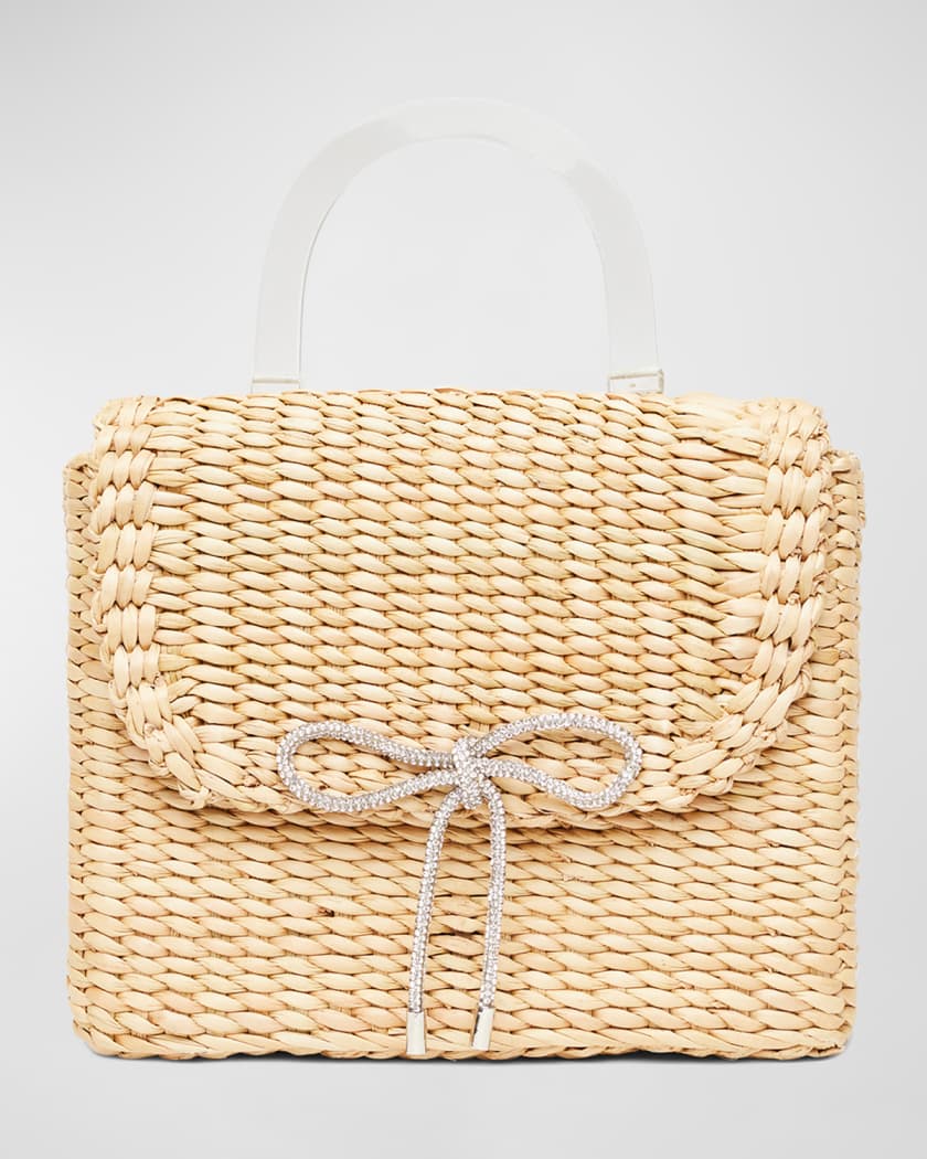 POOLSIDE The Bow Straw Top Handle Bag Neiman Marcus
