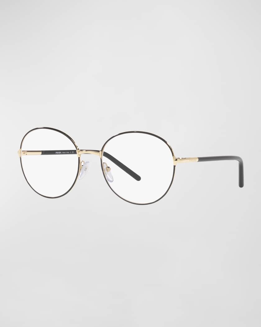 Prada Engraved Logo Metal Plastic Round Glasses Neiman Marcus