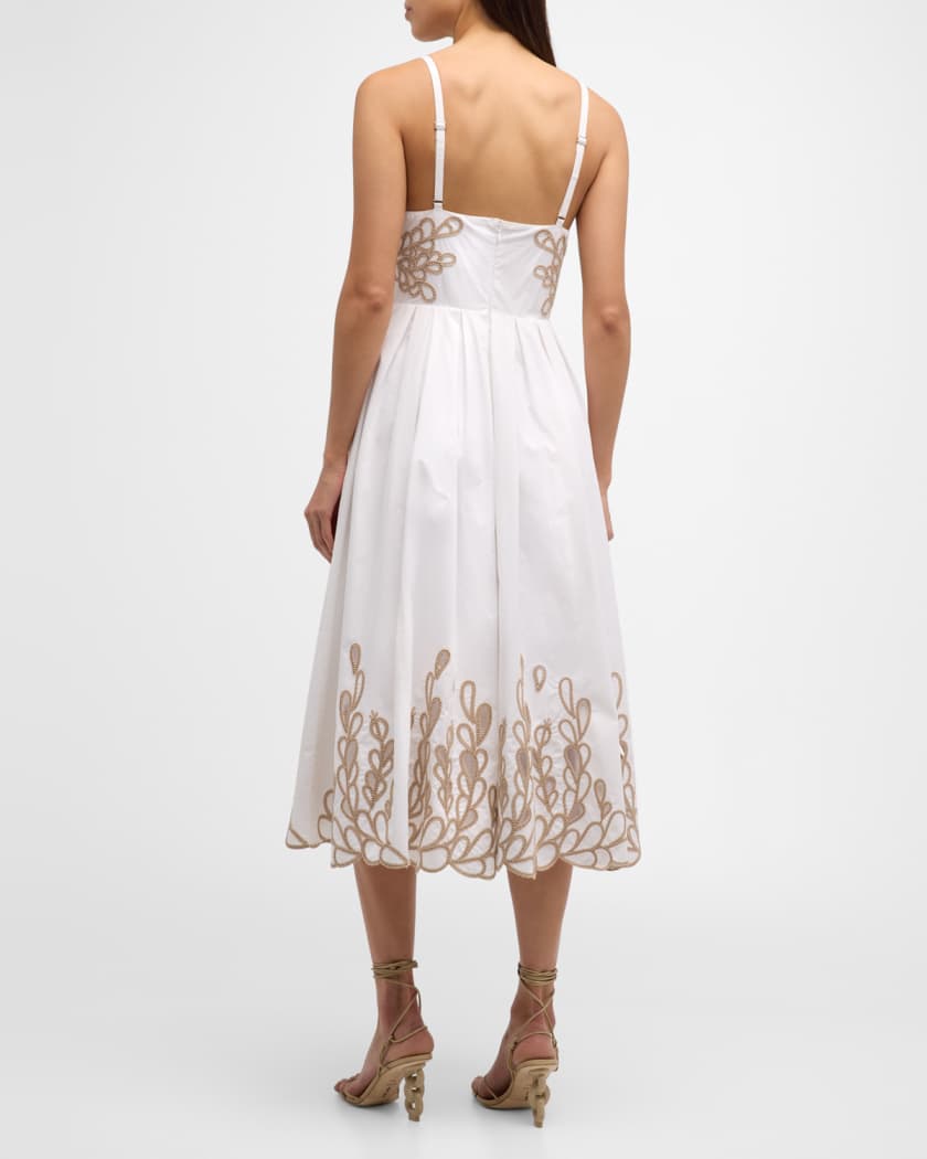 Cinq a Sept Maude Embroidered Cotton Poplin Midi Dress Neiman Marcus