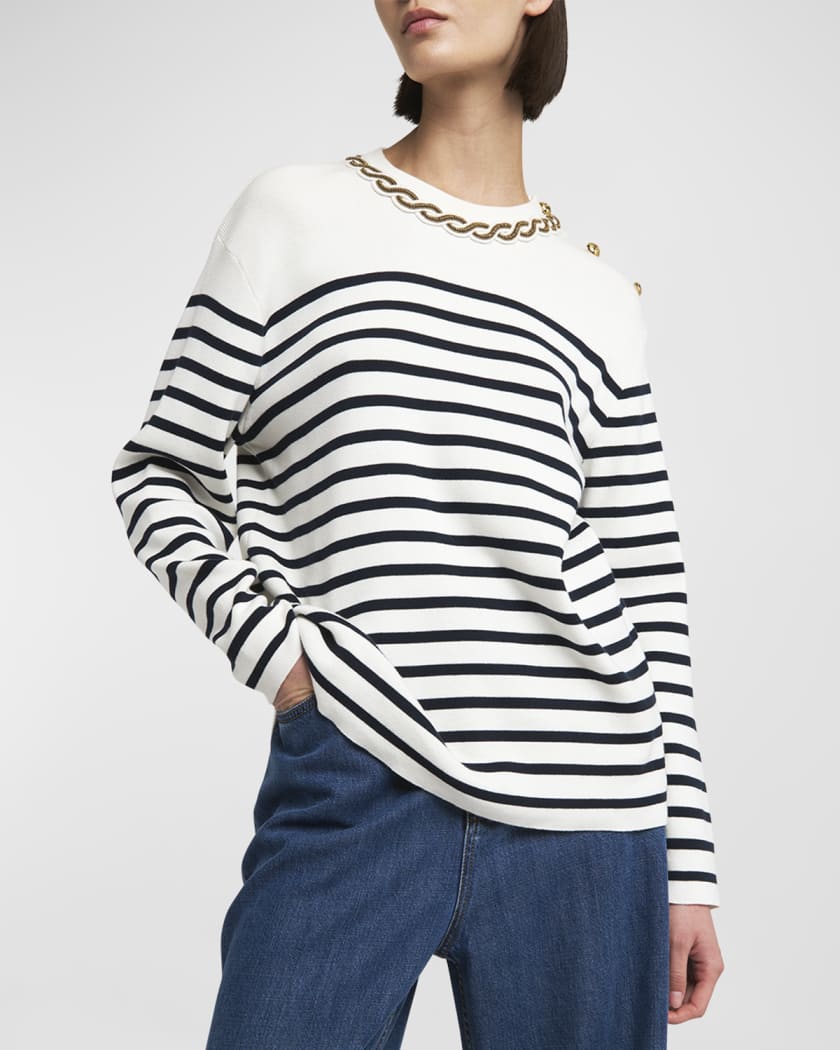 Valentino Garavani stripe-print button-shoulder jumper - Black