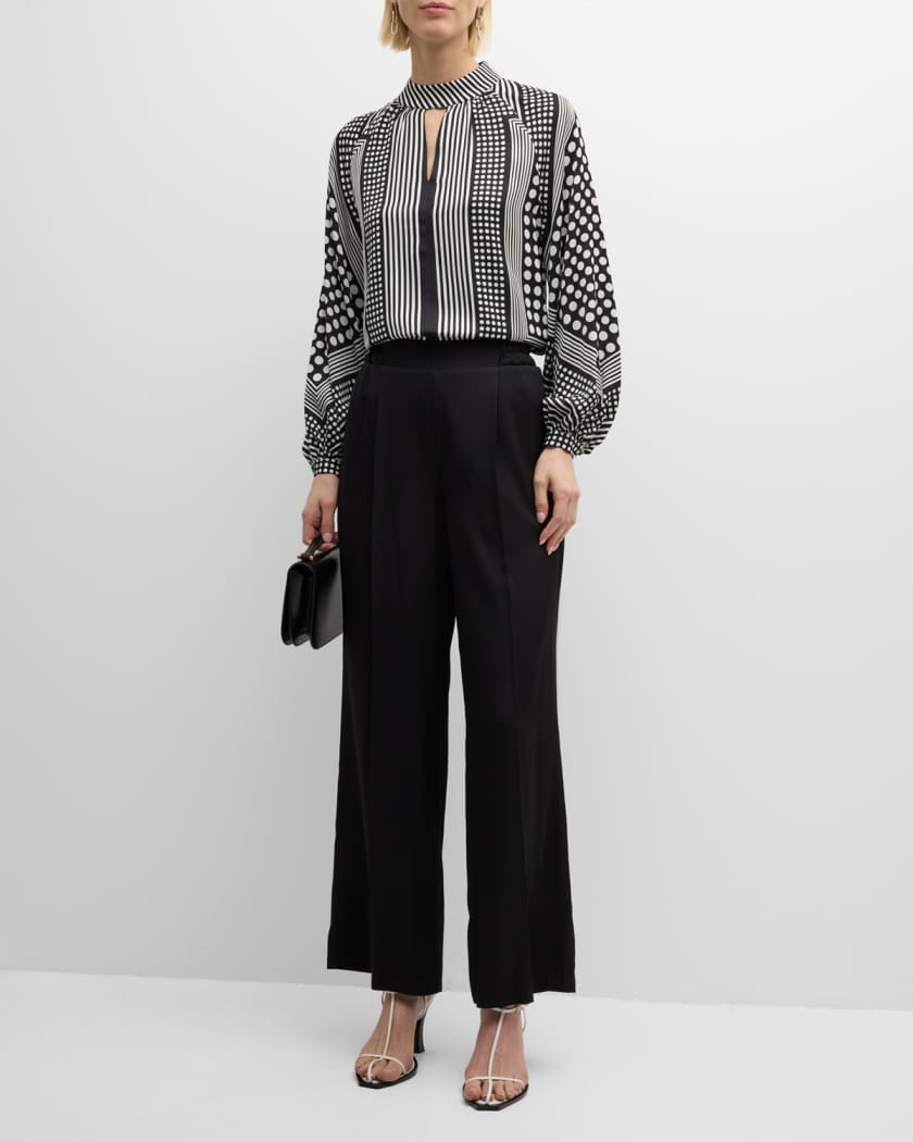 Elie Tahari The Olivia Cutout Mixed Dot Silk Top Neiman Marcus